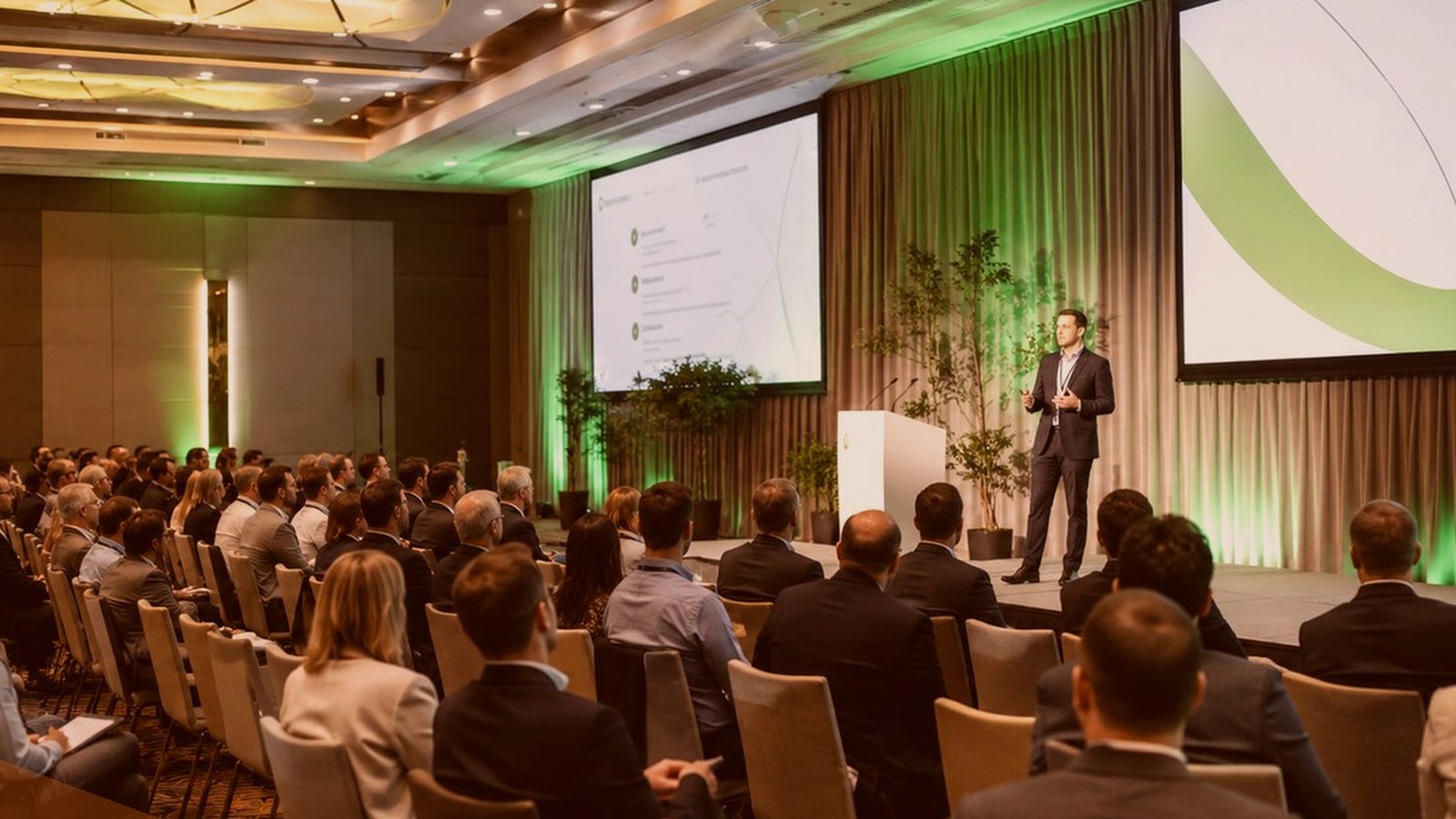 People in a professional event setting